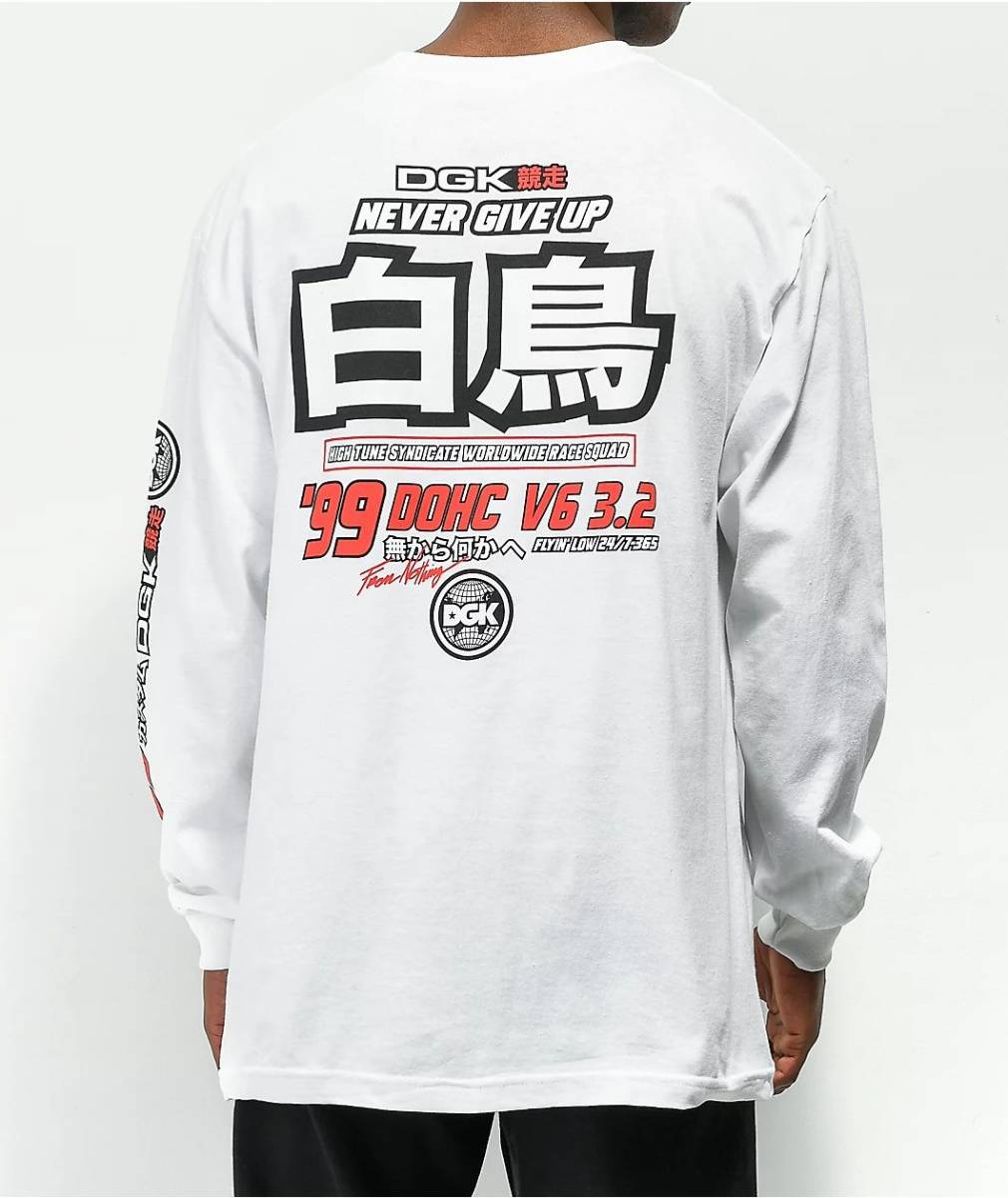 USA正規品 【3XL】 DGK ディージーケー 白鳥 PolePosition ポールポシション 長袖 Tシャツ ロンT 白 レーシングカー カスタム スケボー_画像4