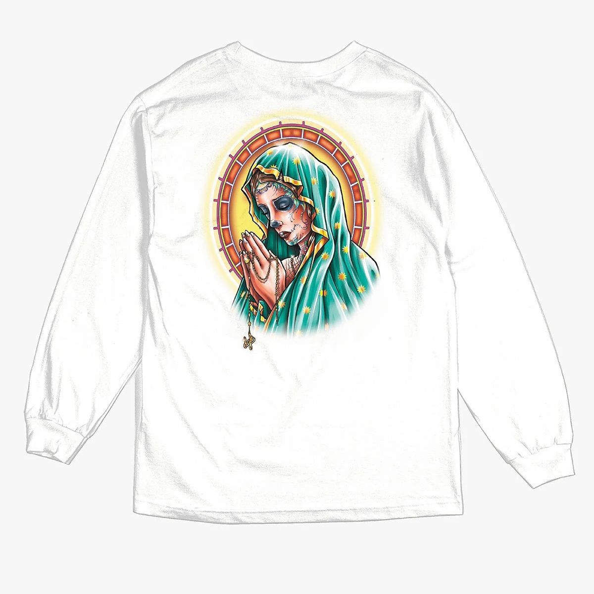 USA正規品 【2XL】 DGK ディージーケー 聖母 Madre de Dios 長袖 Tシャツ ロンT 白 LA カリフォルニア ストリート ロザリオ キリスト