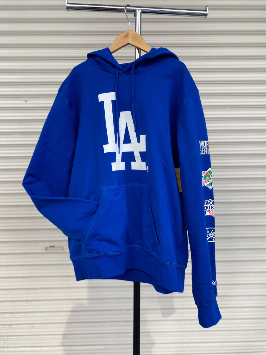 MLB公式 【3XL】ニューエラ NEW ERA ロサンゼルス ドジャース Los Angeles Dodgers MLB パーカー フーディー 綿100％ 青 ビッグロゴ 袖柄_画像7