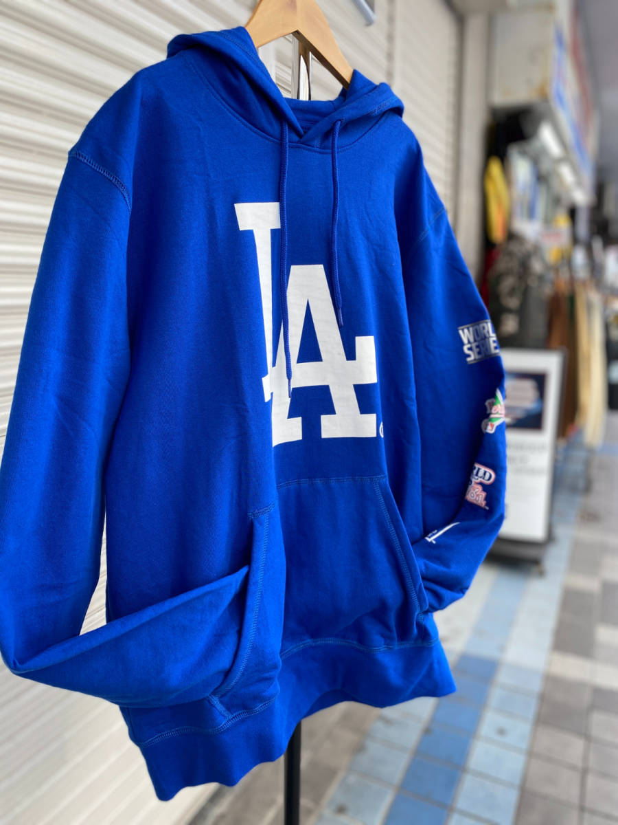 MLB公式 【3XL】ニューエラ NEW ERA ロサンゼルス ドジャース Los Angeles Dodgers MLB パーカー フーディー 綿100％ 青 ビッグロゴ 袖柄_画像1