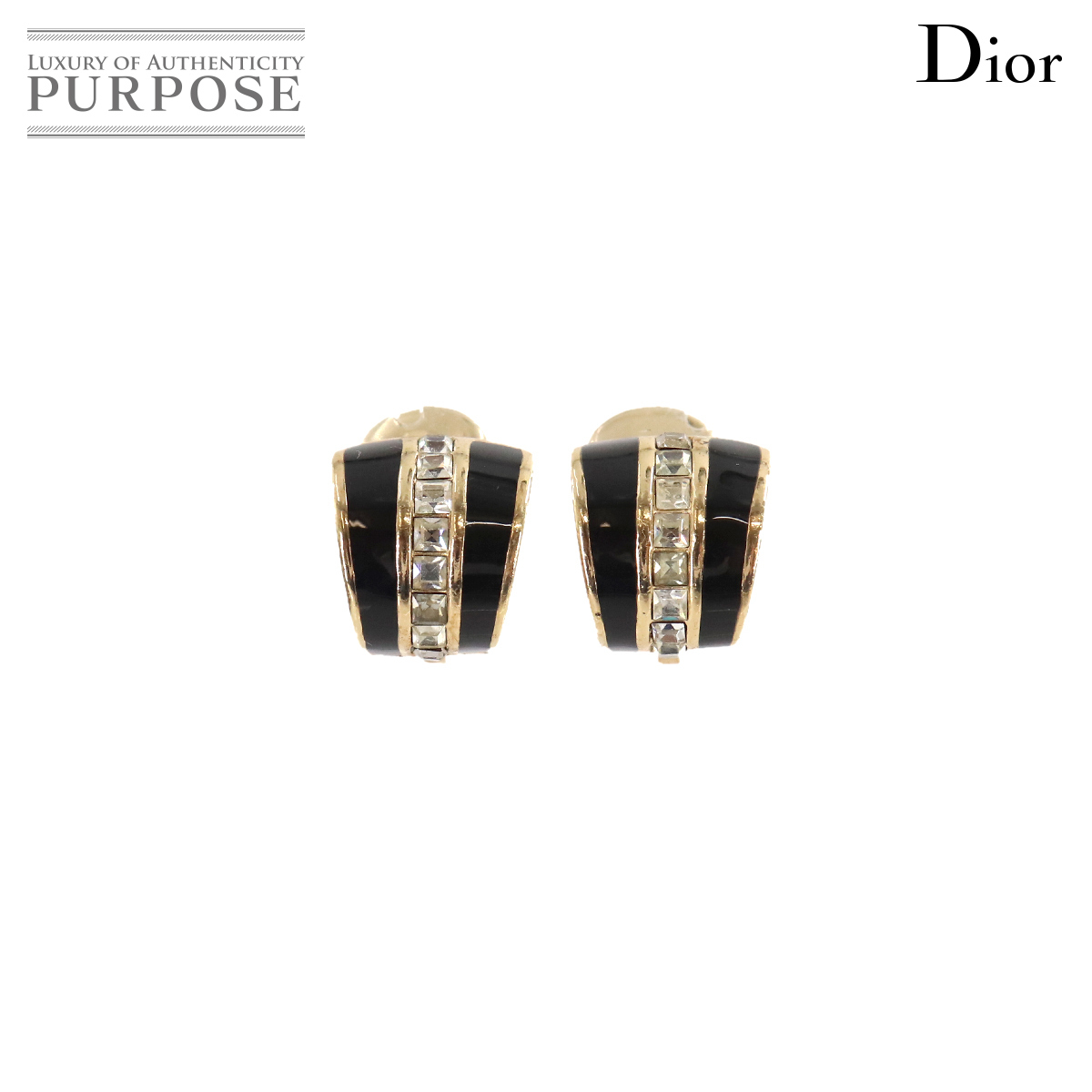 クリスチャン ディオーChiristian Dior ラインストーイヤリンブラック ゴールド アクセサリー Earrings 90127086 イヤリング