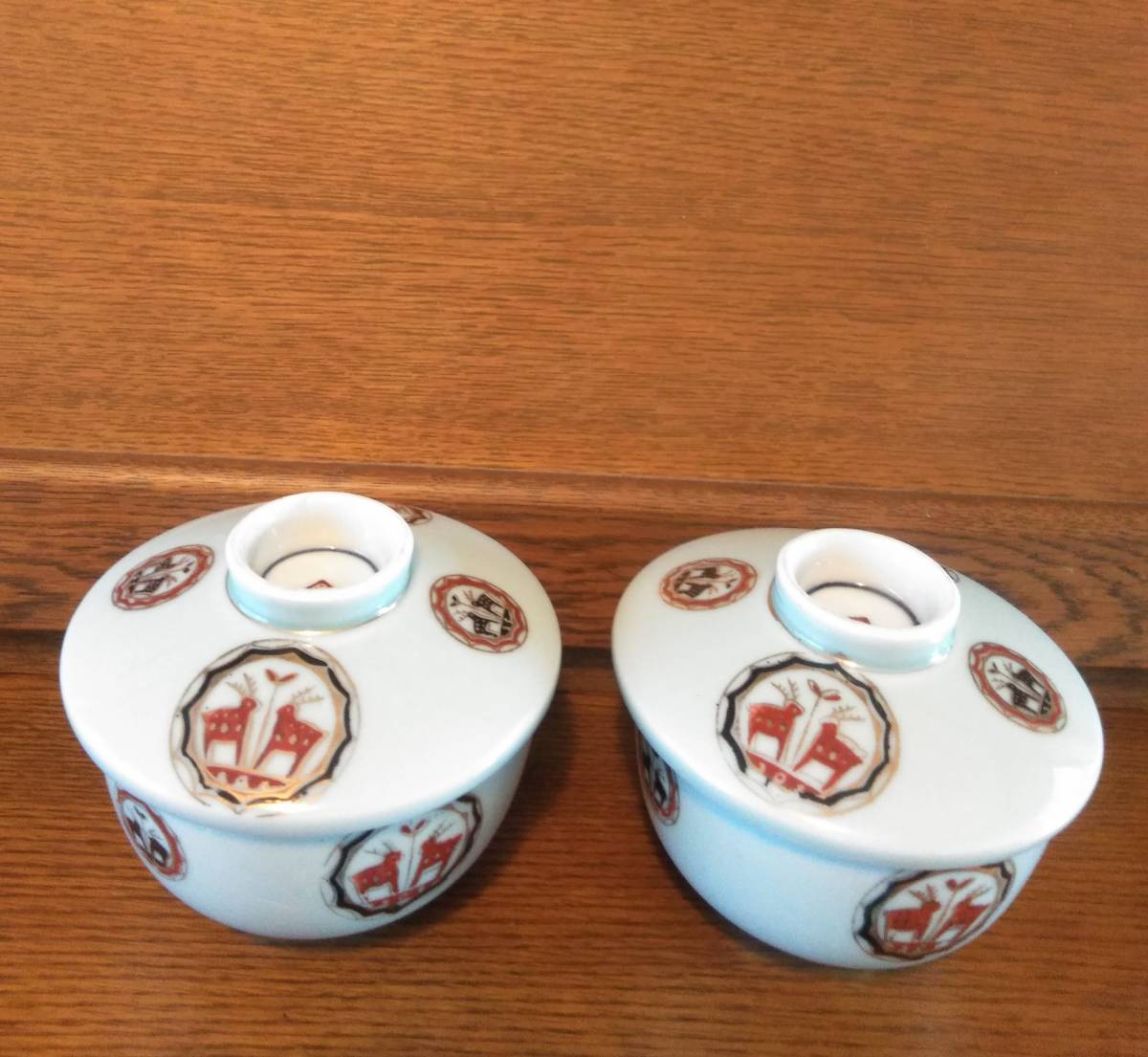 昭和 レトロ アンティーク レトロ食器 月弓 茶碗 蓋付きニ揃セット