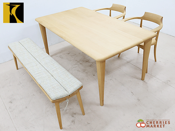◆展示美品◆ キツツキ HIDA 飛騨産業 侭 ダイニングテーブル/クレセント チェア/スタンダードコレクション ベンチ ダイニング4点 42万