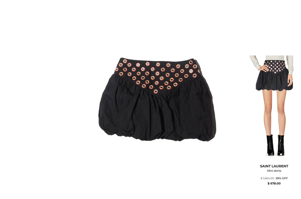 Black Embellished Mini Skirt by Saint Laurent　　 サンローラン 　　バブルミニスカート
