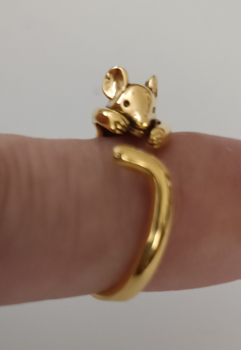 マウスリング　ネズミ指輪　真鍮　送料無料　匿名配送　サイズフリー　調整可　ファンシージュエリー