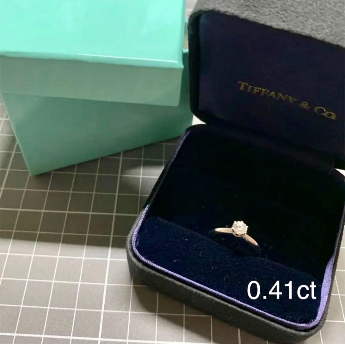 特別価格★ティファニー Pt950TIFFANYセッティング婚約指輪☆ダイヤモンド 0.41ct  エンゲージリング。