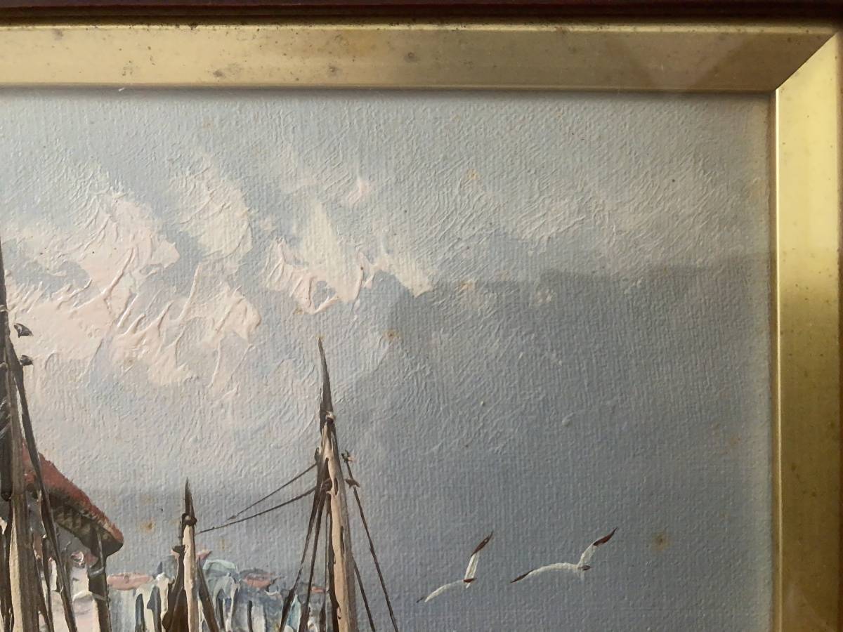 真作 油絵 W.Jones イギリス画家 漁港 船 F3号(273×220mm)_画像3