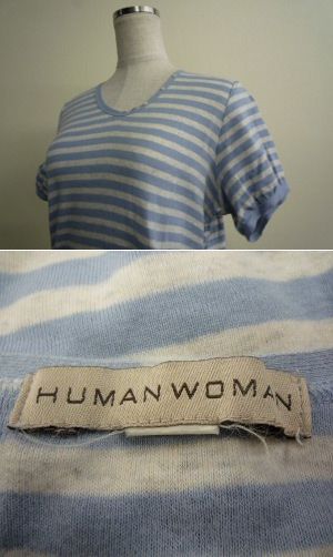 ◆　HUMAN WOMANヒューマンウーマン　半袖カッソー　ボーダー　サイズＬ　綿　◆_画像3