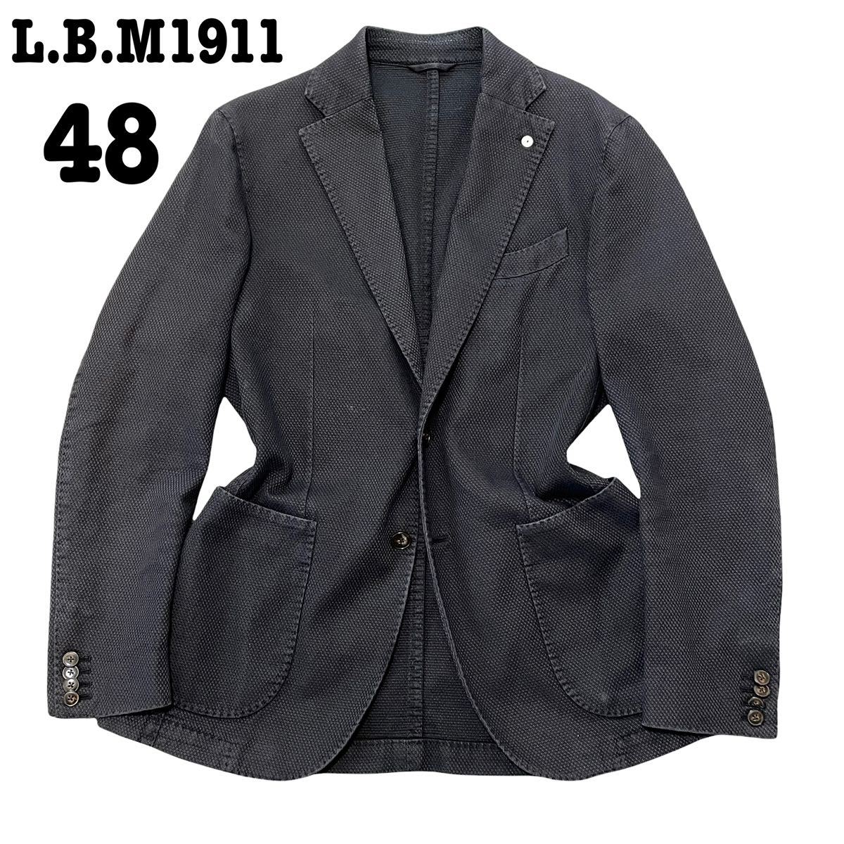 低価格 L.B.M1911 大人のお洒落 ルビアム 総織柄 テーラードジャケット 48 イタリア製 ラルディーニ M-L 送料0円 ブラック系 アンコン一枚仕立て