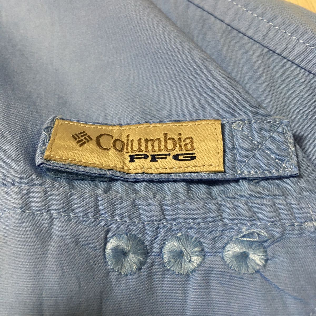 columbia　コロンビア　PFG　長袖シャツ　フィッシングシャツ　刺繍ロゴ　水色　ライトブルー　裏地メッシュ　ビックサイズ　5XL