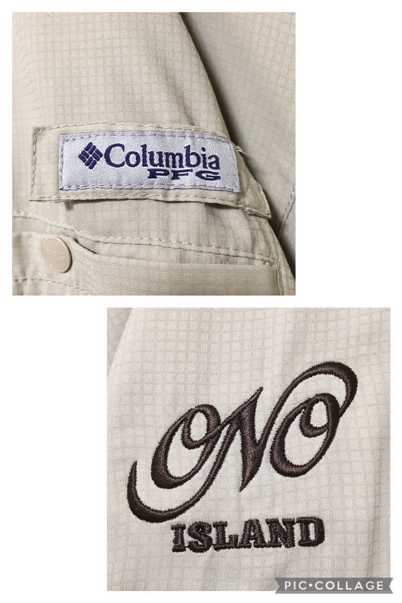 columbia　コロンビア　PFG　長袖シャツ　フィッシングシャツ　刺繍ロゴ　ワンポイントロゴ　企業　ベージュ　裏地メッシュ　XL