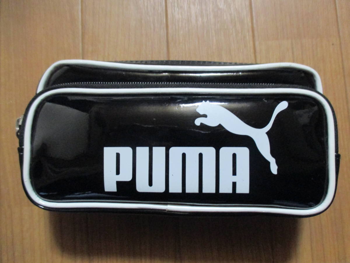 PUMA プーマ ペンケース 黒 ふでばこ 筆箱 エナメル 白_画像1
