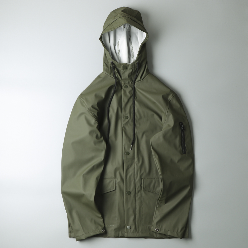  men's raincoat waterproof jacket khaki green with a hood . outer free103