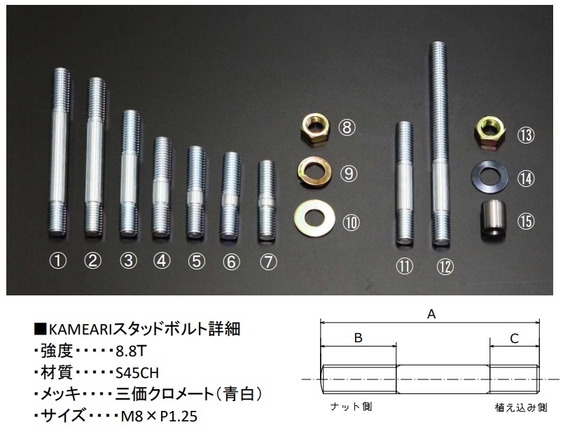 【S20 ヘッド回りスタッドボルト①～⑦までのSET】亀有エンジンワークス_①～⑦までのセットです