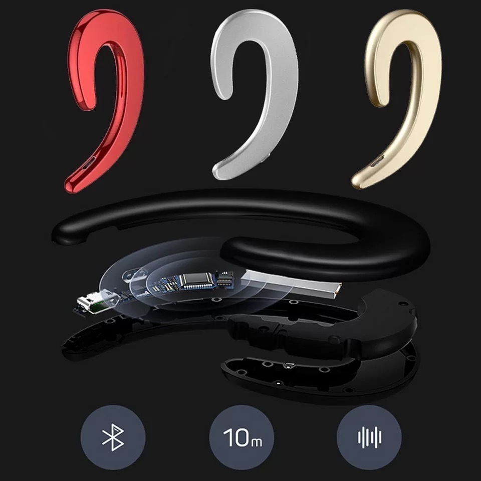 耳掛けイヤホン Bluetooth イヤホン ワイヤレスイヤフォン 耳掛け 片耳用 USB充電 スポーツ 完全ワイヤレス　レッド_画像2