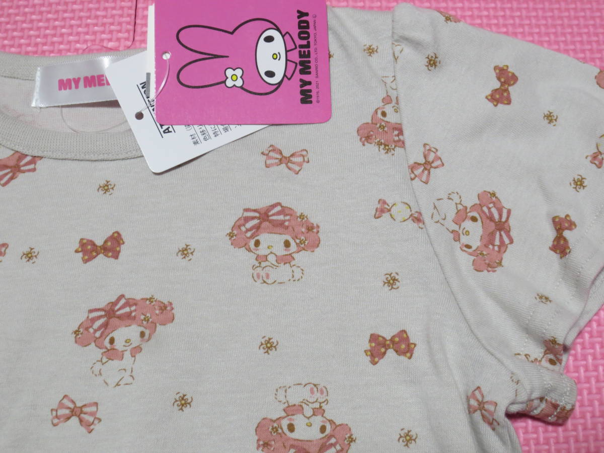  new goods 100 My Melody short sleeves T-shirt cotton 100% gray lovely ribbon total pattern Sanrio girl summer thing child care . kindergarten go in . preparation 95cm~ free shipping 