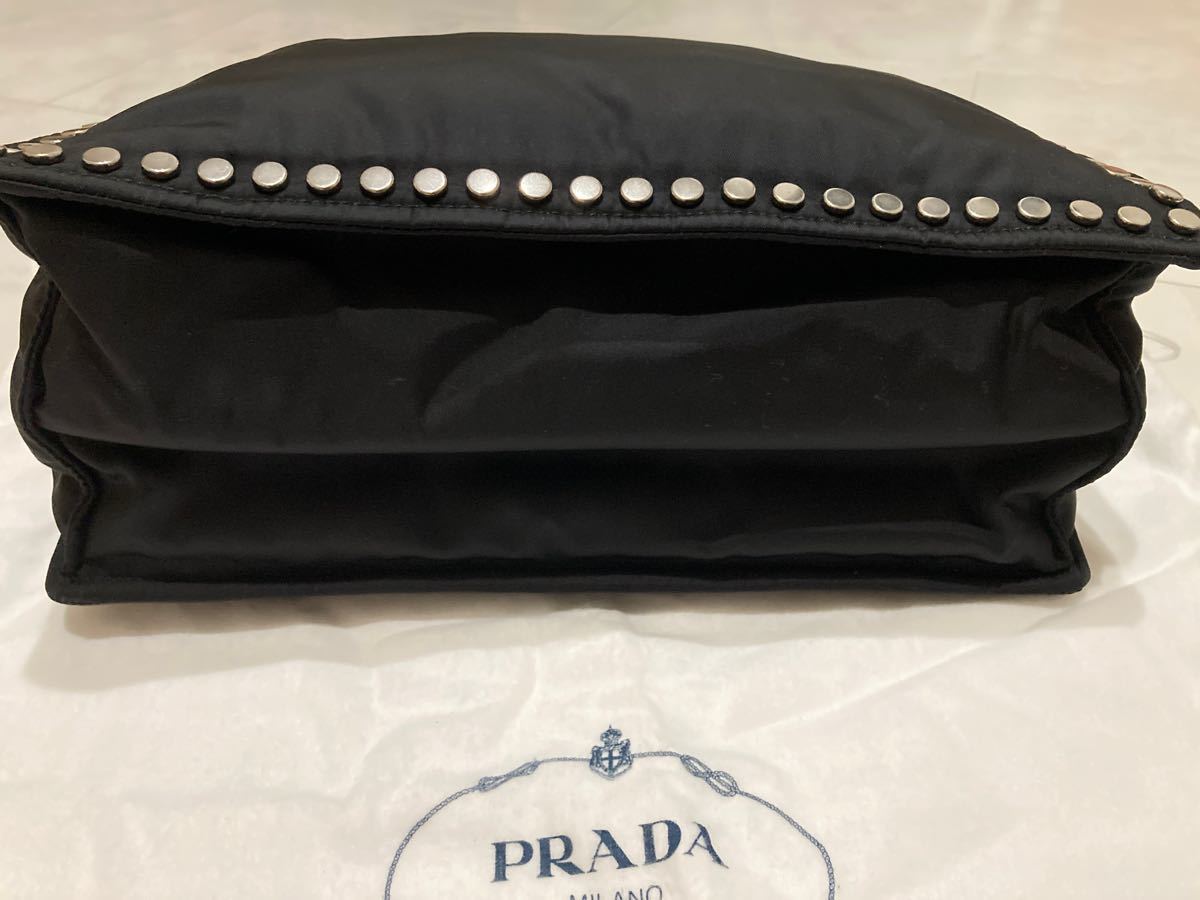 PRADA プラダ エティケット トートバッグ ショルダートート 肩掛け スタッズ ナイロン レザー NERO ブラック 