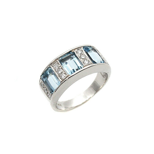 プラチナ ブルートパーズ ダイヤ リング BT2.81ct D0.30ct 14号