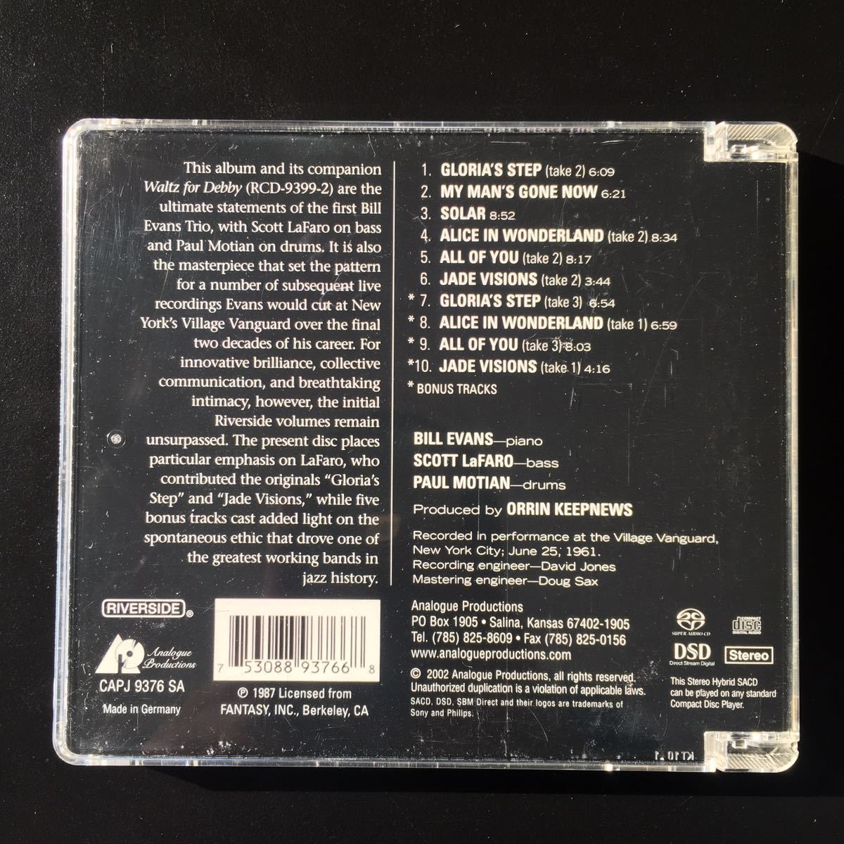 高音質/廃盤】Analogue Productions SACD Bill Evans/Sunday at 高音質/廃盤】Analogue Productions SACD Bill Evans/Sunday at