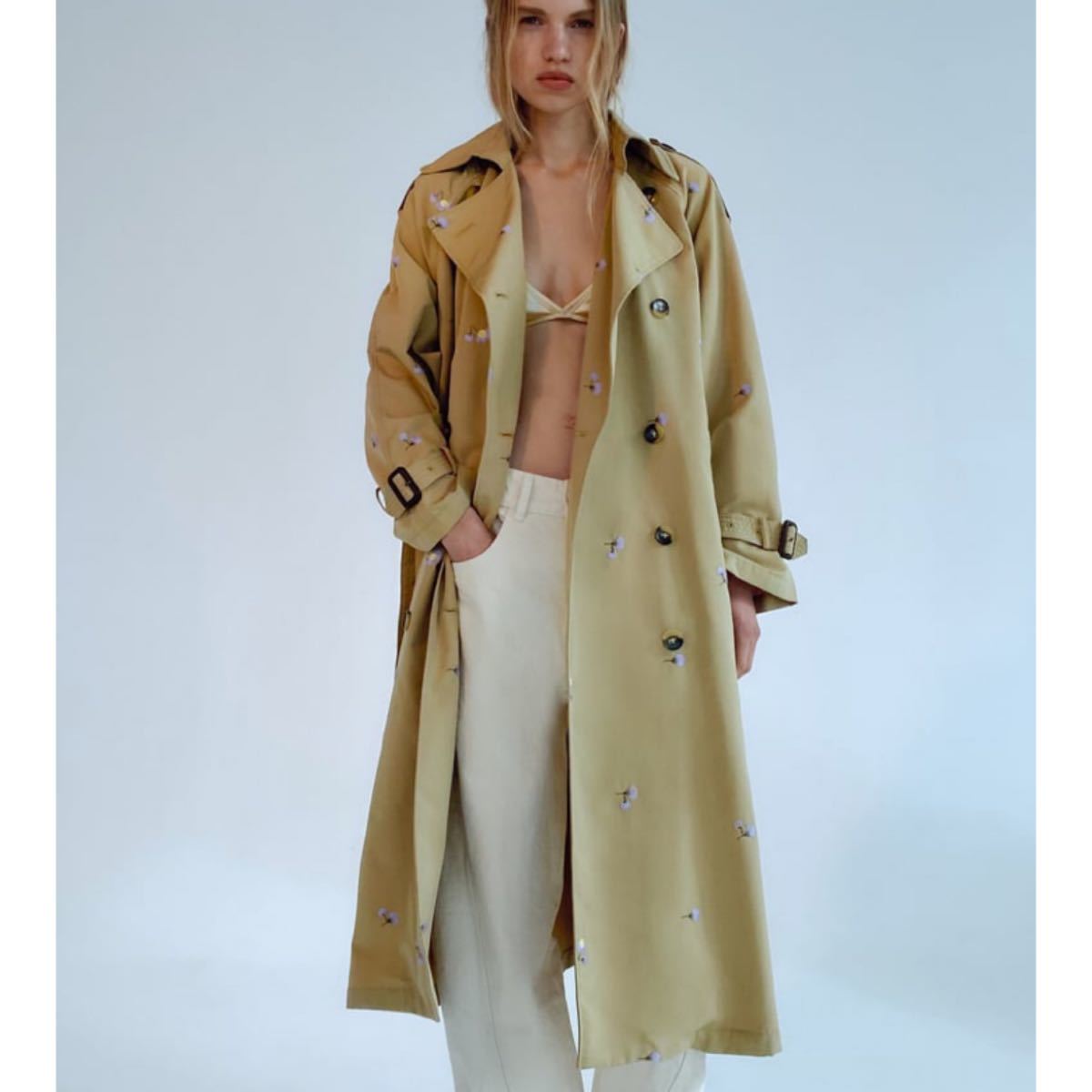 柔らかい 新品 ZARA タブ タブフィットトレンチコート Mサイズ - htii