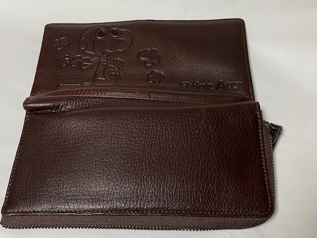  Peanuts PEANUTS Snoopy SNOOPY 2. folding long wallet dark brown exhibition unused goods 