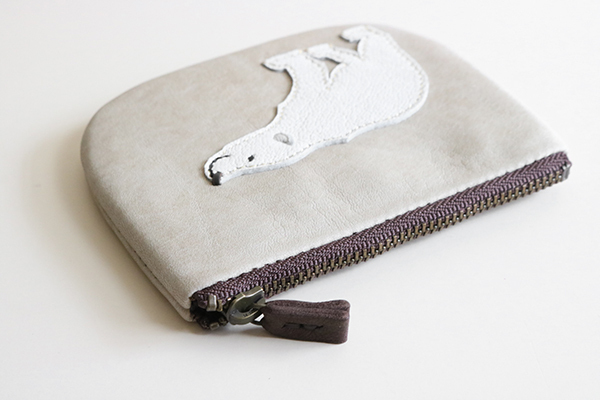 * unused * KUROSAWA * white .. leather change purse . gray ju coin case case Mini purse leather product *UCM-5