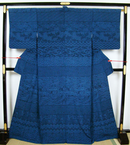  visit wear long height L size width of a garment wide . possible ... feather fine pattern Indigo . silk 9678