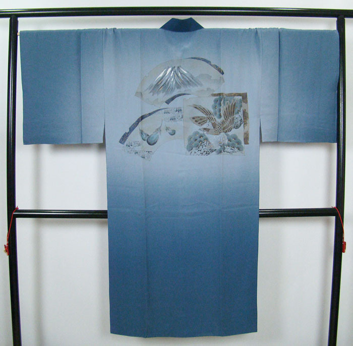  men's . long kimono-like garment one Fuji two hawk three .. pine pattern height 162cm rank silk 9507