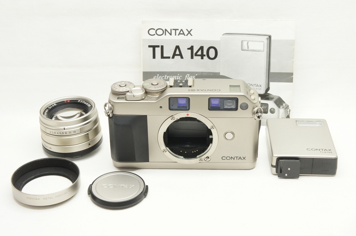 【アルプスカメラ】CONTAX コンタックス G1 ボディ + Planar T* 45mm F2 レンジファインダーフィルムカメラ AF TLA140付 220226g コンタックス