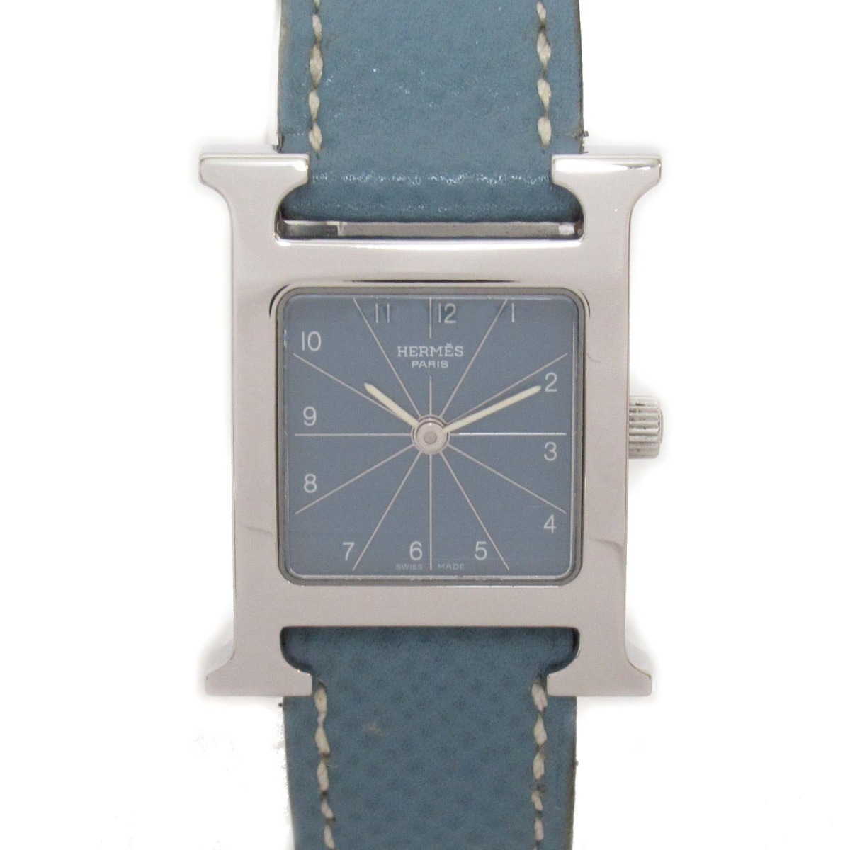 高品質の人気 HERMES エルメス cdil4567nqtxGW01-46120 中古 ステンレススチール ブルー系 腕時計 Hウォッチ 腕時計 Hウォッチ