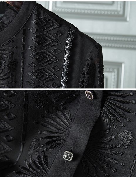 新品可愛いレディース95％シルクシャツ長袖リアル飾りブラウス黒XL_画像4