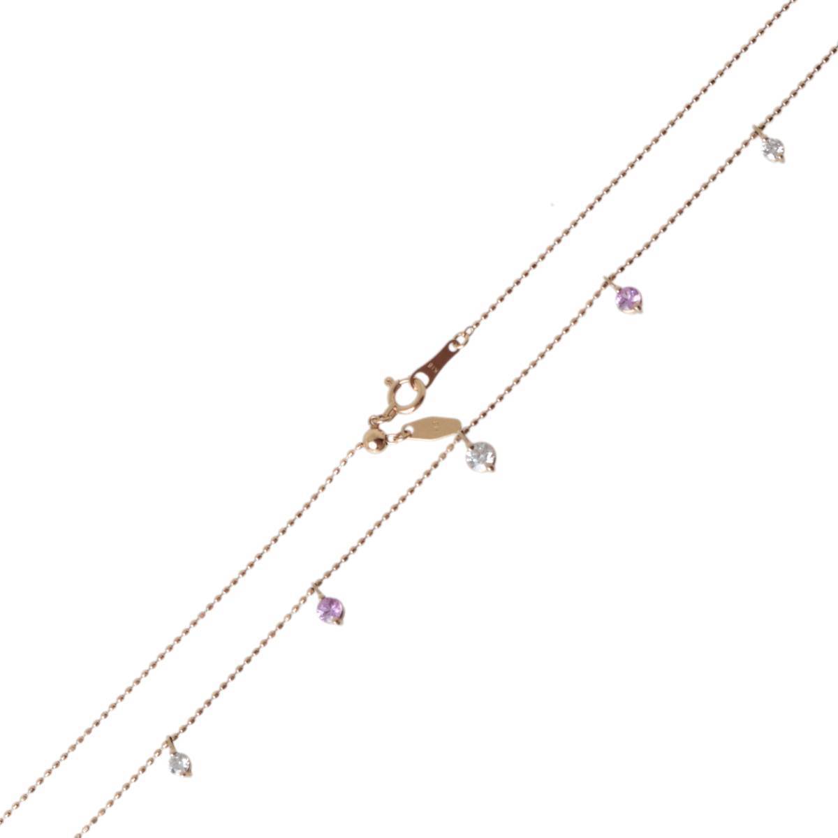 メーカー ピンクゴールド PG K18 ダイヤモンドネックレス ピンクサファイア 44.9cm Bランク IS 0.25ct 0.26ct 鑑別書 2.1g サファイア