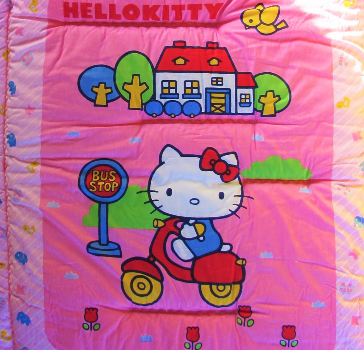  ultra rare! Showa Retro *1976 year tag attaching Hello Kitty baby futon set pillow .. bed ( with cover ) west river * Sanrio 70 period 80 period that time thing fancy 