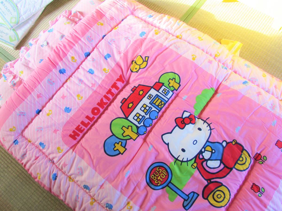  ultra rare! Showa Retro *1976 year tag attaching Hello Kitty baby futon set pillow .. bed ( with cover ) west river * Sanrio 70 period 80 period that time thing fancy 