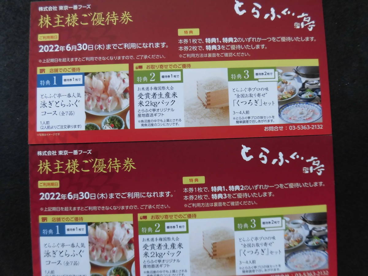 とらふぐ亭 東京一番フーズ 株主優待券 2枚組 | thelofttown.com