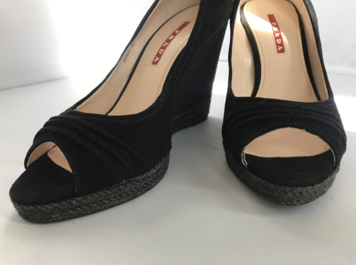 プラダ◇PRADA オープントゥパンプス ウエッジソール シューズ 黒