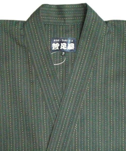 高級ウール/ポリ生地を使用 ウール野袴作務衣 破線縞鼠 Ｌ 日本製(作務 