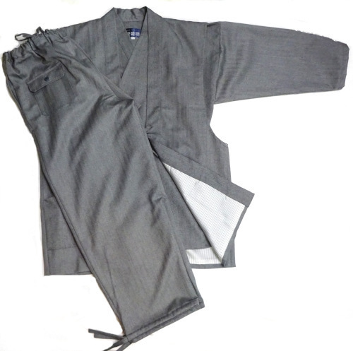 厚地ウール作務衣・陣羽織セット（ヘリンボーン・グレー）　L　【日本製】 作務衣