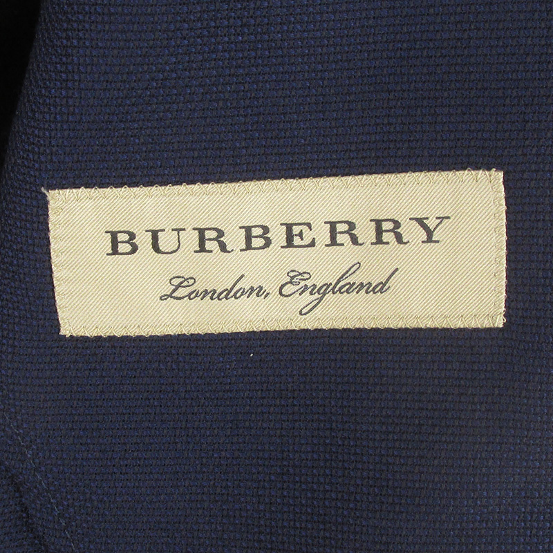 LAJ16963 Burberry バーバリー ウール ホップサック 2B テーラードジャケット イタリア製 44R ネイビー系_画像4