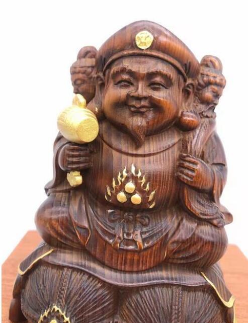 仏教美術 総檜材 木彫仏像 精密細工 切金 仏師 仕上げ品 三面大黒天 