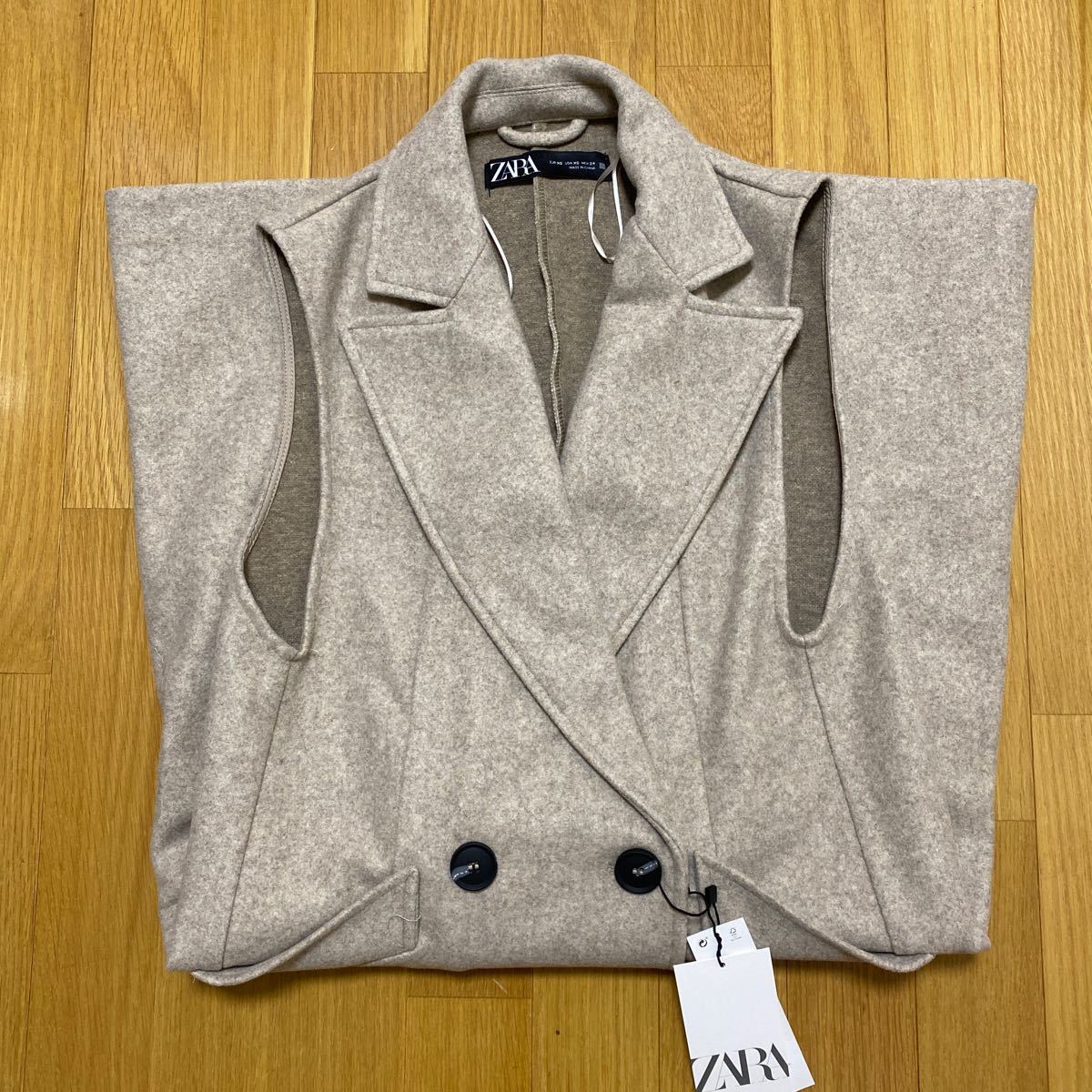 限定3/5日迄 新品 ZARA ダブルブレスト ソフトベスト ベージュ XS