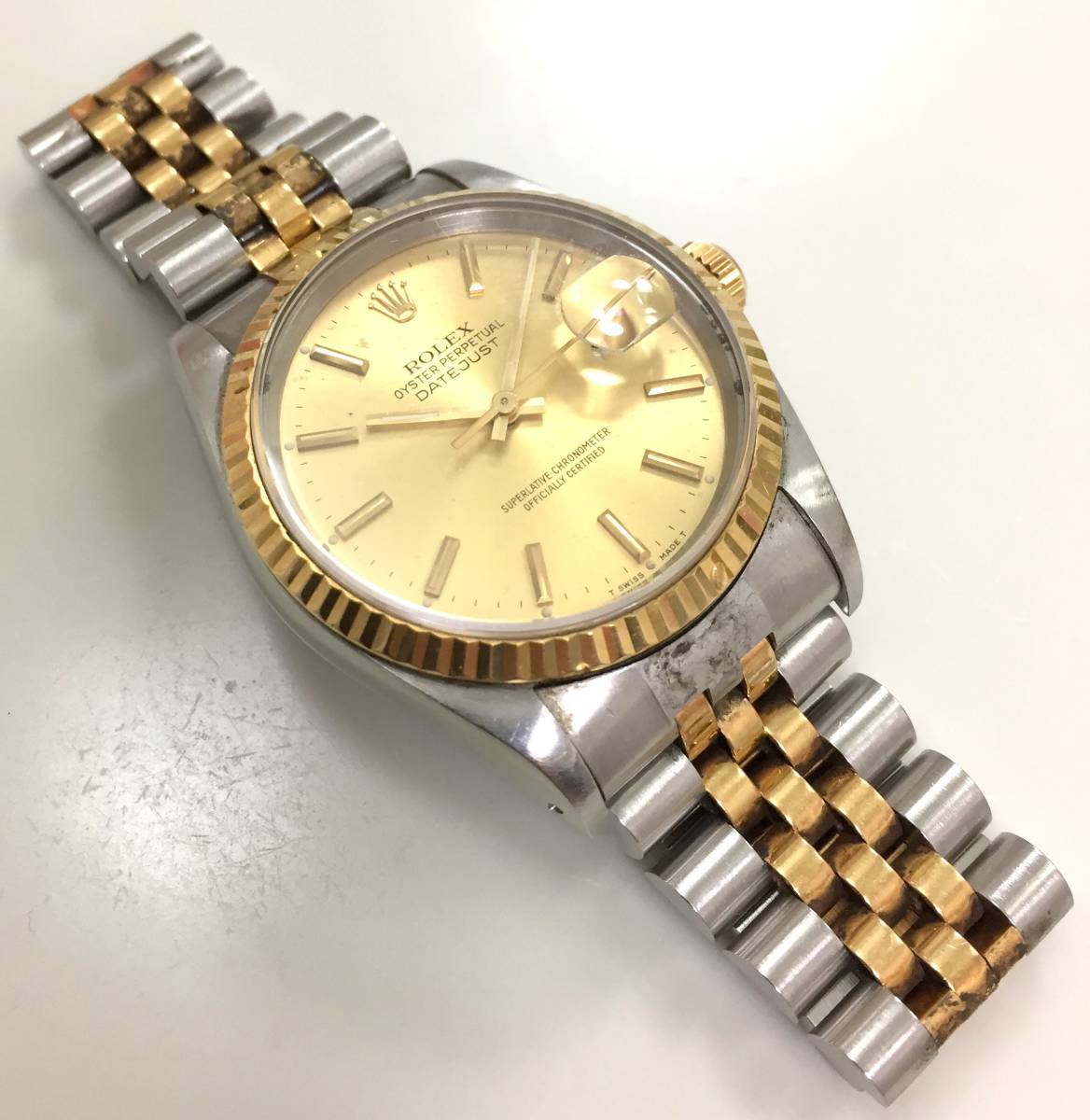 1円~ロレックス オイスターパーペチュアルデイトジャストコンビ Ref,16233 ROLEX DATEJUST シリアル 526××× E番 稼働品_画像2