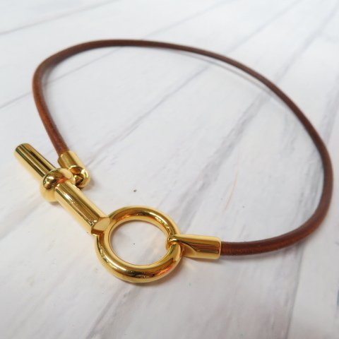高速配送 【美品】HERMES レザーブレスレット Hデザイン エルメス