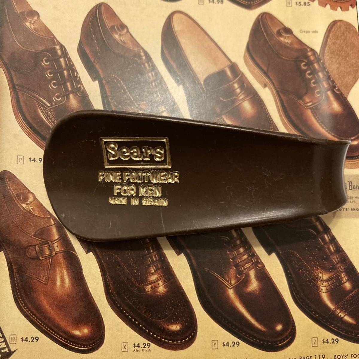 ビンテージ50sミニ小型シューホーン靴べら携帯用アンティーク企業アメリカUSA紳士メンズ小物シアーズ革靴キーホルダー雑貨プラスチック茶_画像2