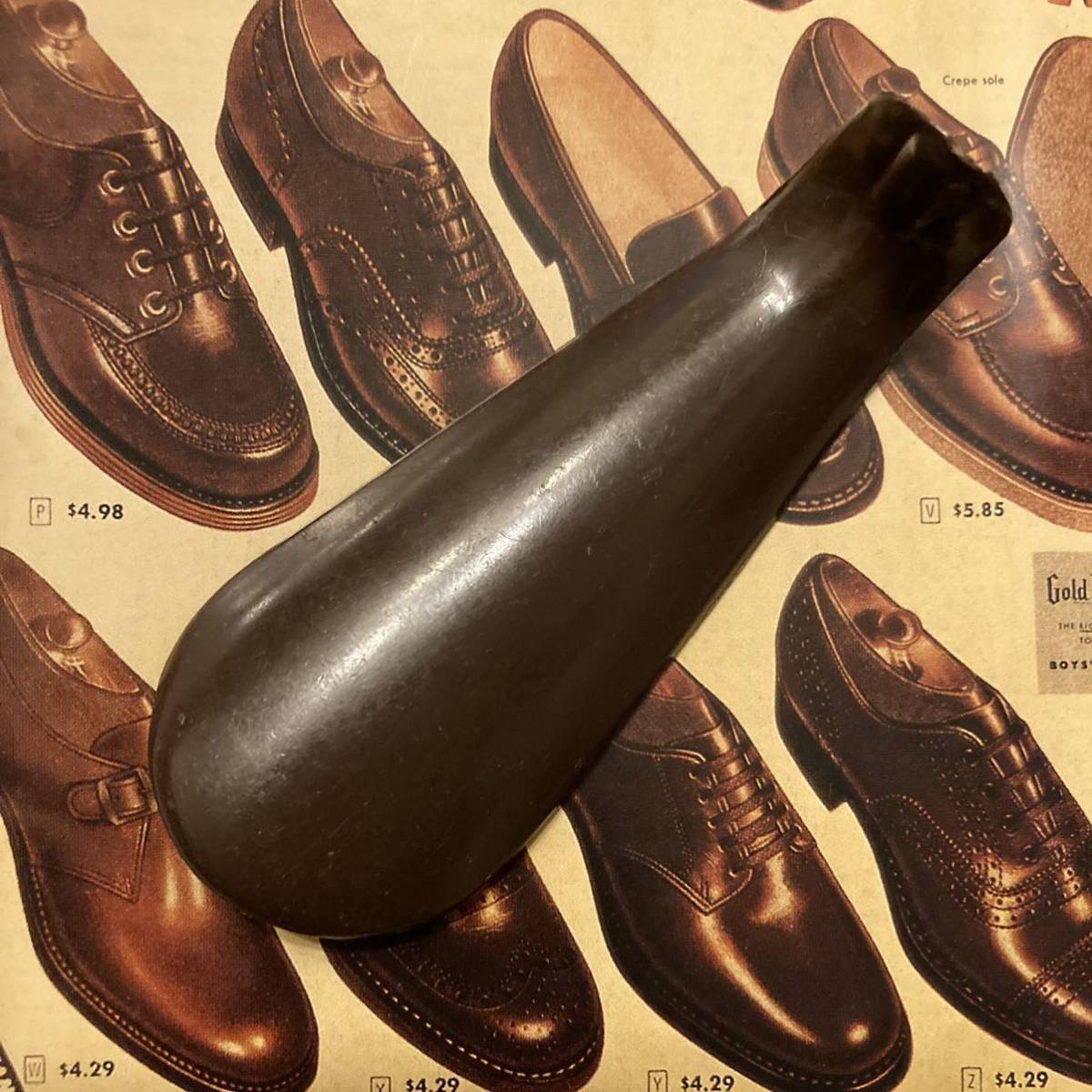 ビンテージ50sミニ小型シューホーン靴べら携帯用アンティーク企業アメリカUSA紳士メンズ小物シアーズ革靴キーホルダー雑貨プラスチック茶_画像5