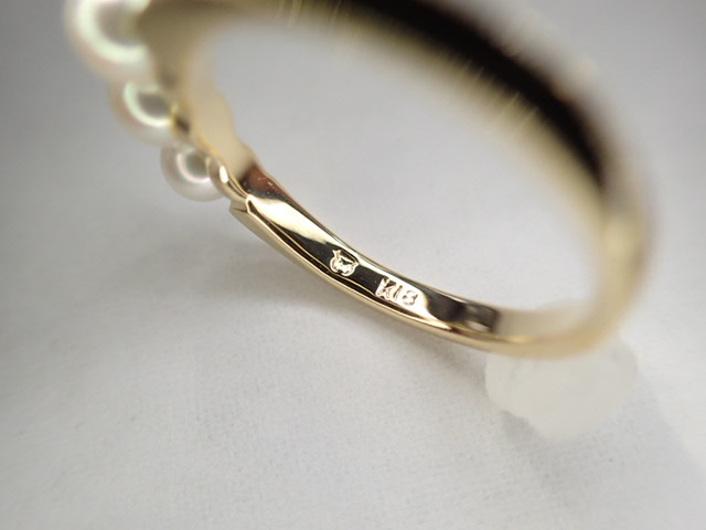 ミキモト K18 真珠 ベビーパール約3.5mm珠 デザイン リング 指輪(指輪 