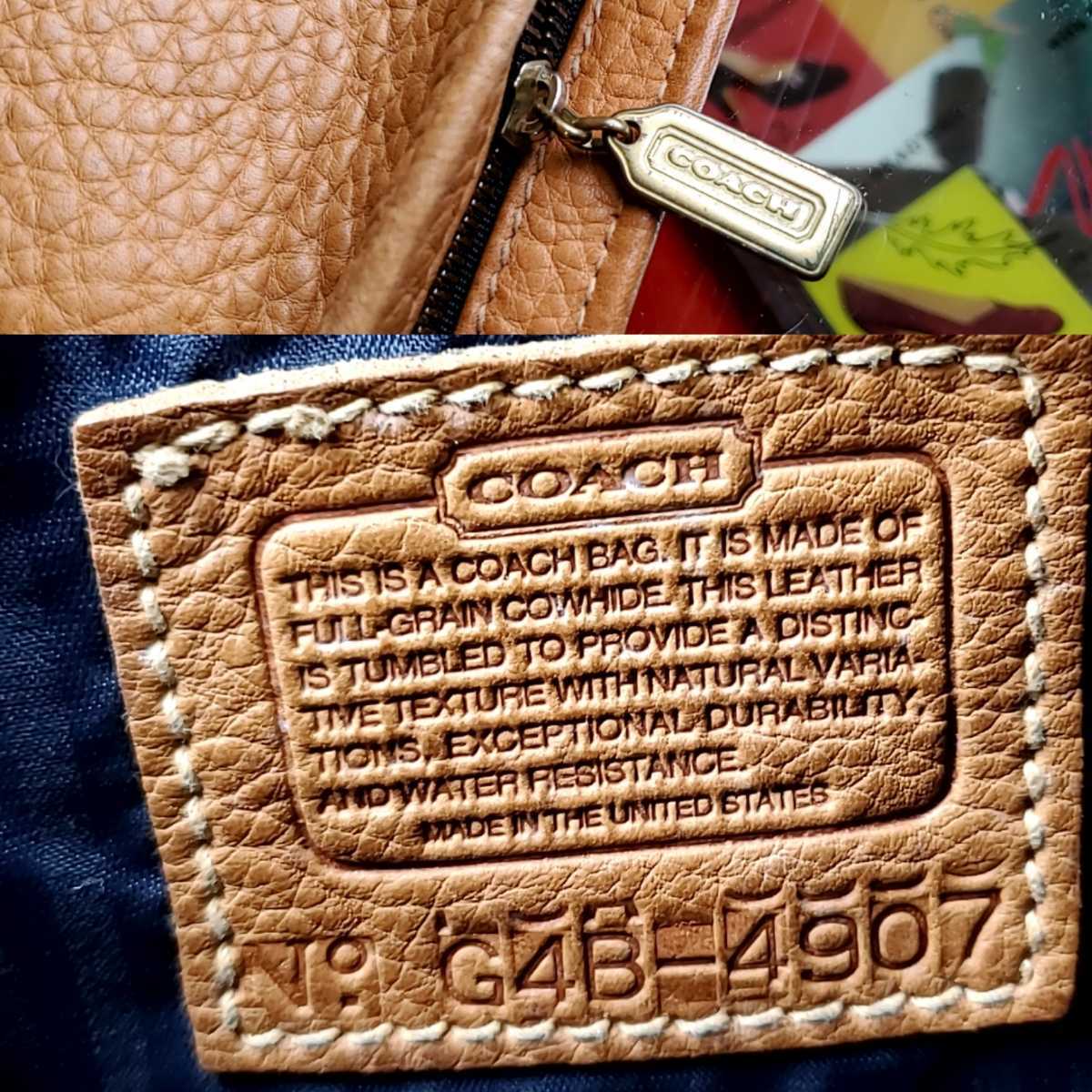 995* Coach COACH wrinkle leather shoulder bag No.G4B-4907 light brown group light brown original leather retro simple USED used 