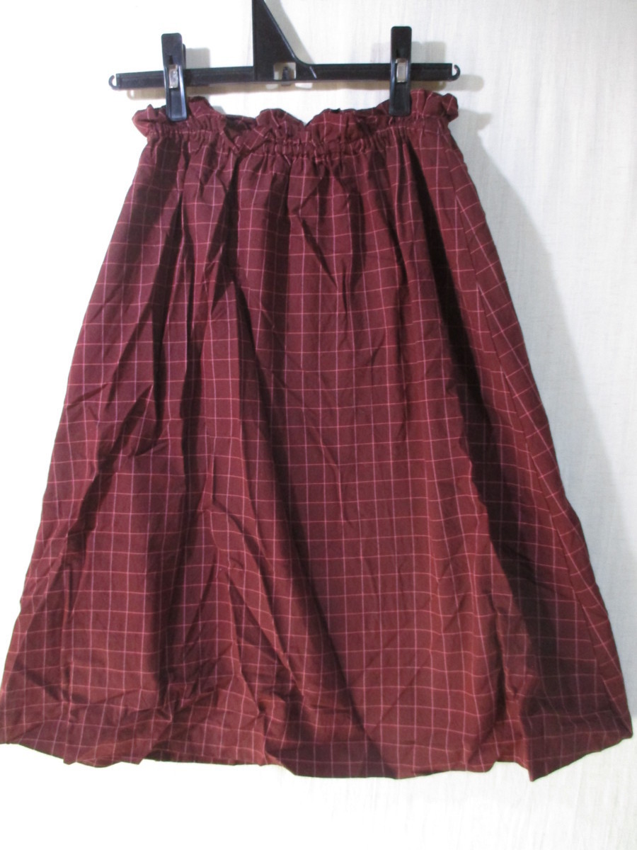 【HASSIN】スカート サイズＭ色ワインレッド身丈61身幅27/IAE_画像2