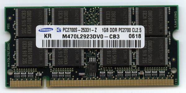 東芝対応メモリ１GB PC2700 200Pin DDR333[PAME1001互換] 相性保証 即決 中古_画像1