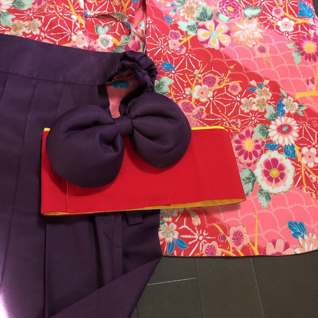 キャサリンコテージ 袴 150 卒業式 小学生 赤 紫 系 袴セット(他の着物 